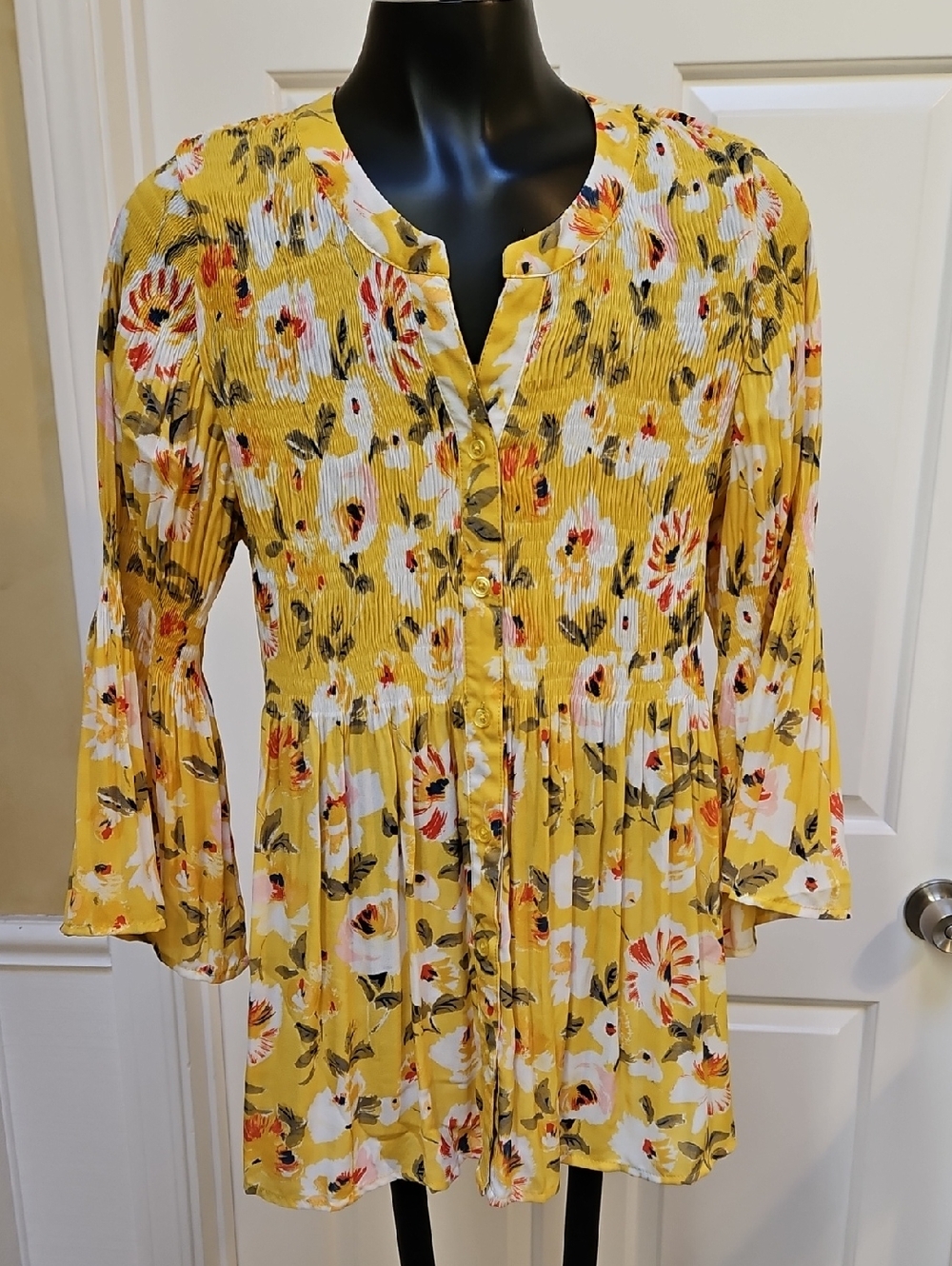SPENSE Floral Smocked Blouse Top - S